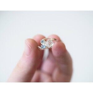 Three Stone Ring Sapphire and Herkimer Diamond Ring Engagement Sterling Silver B
